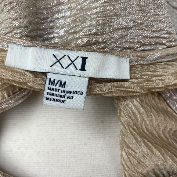 XXI Silver Gold Tank Top Med Textured Knit Scoop Neck Boho Gypsy Fairy Festival - Picture 7 of 8